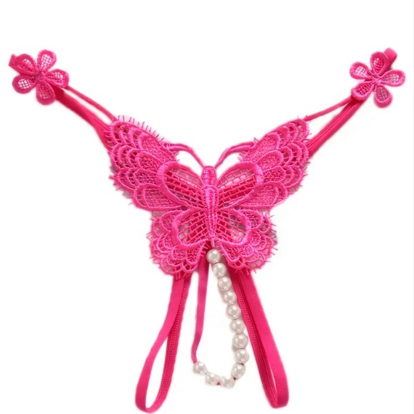 Butterfly Lace Embroidered Thong, Transparent Open File Sexy Pearl Panties - Picture 4 of 6